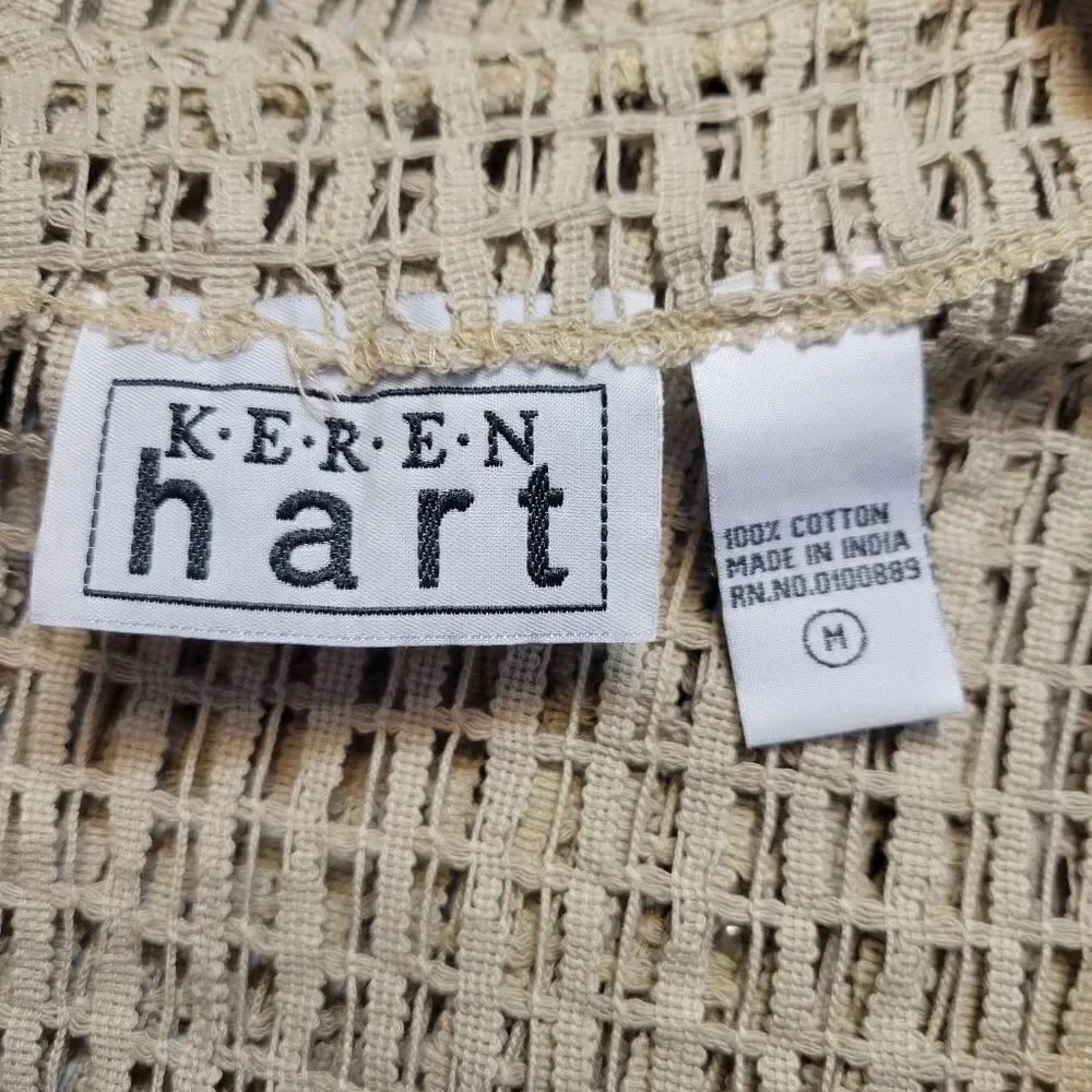 Keren Hart Cotton Fishing Net Knit Cardigan Oversized Button Accents Lagenlook